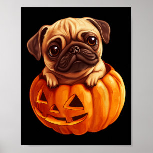 Affiche En Citrouille Halloween Pugkin mignon Carlin Hallo