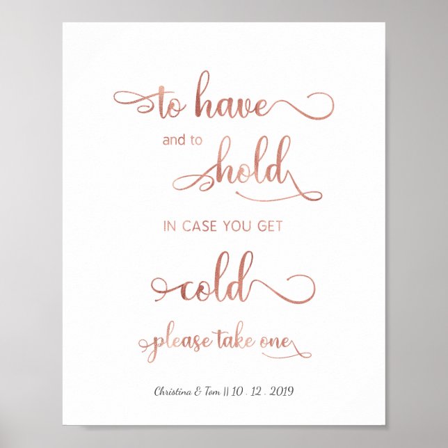 Affiche "En coque, vous avez froid" Mariage rose or (Devant)
