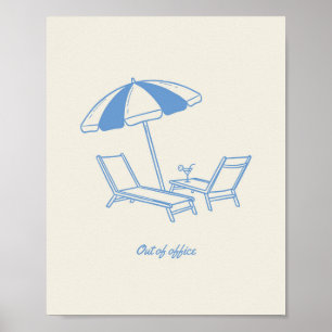 Affiche "En dehors du bureau" Minimaliste Ligne Bleue Art