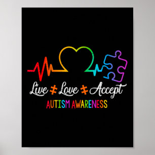 Affiche En direct Love Accept Autism Awareness Tie Dye Puz
