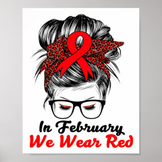 Affiche En Février, Nous Portons La Maladie De Coeur Rouge
