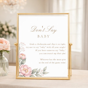 Affiche En fleurs élégant jeu de baby shower Ne dites pas