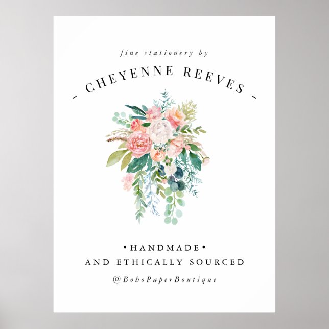 Affiche En fleurs | Logo floral vintage rose (Devant)