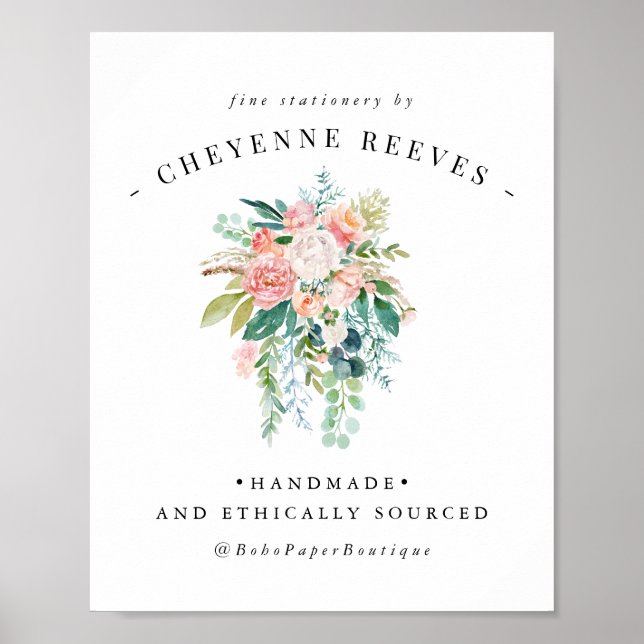 Affiche En fleurs | Logo floral vintage rose (Devant)