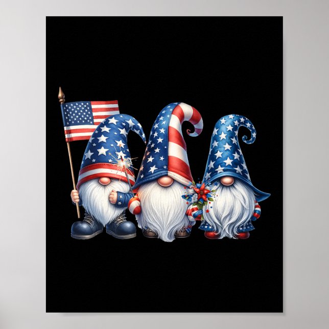 Affiche En Juillet Drapeau Américain Gnomes Fête de l'Indé (Devant)