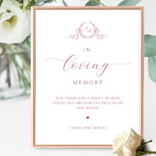 Affiche En mémoire aimante, Script Monogram Burgundy Sign