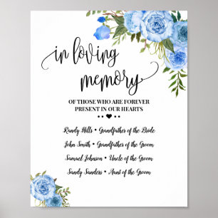 Affiche En Mémoire Amoureuse Souvenir Mariage floral bleu