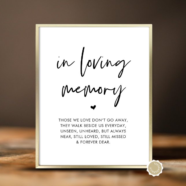 Affiche En Mémoire d'amour, Table commémorative Mariage (In Loving Memory, Wedding Memorial Table Sign, Unseen, Unheard, Forever Dear, Digital Download)