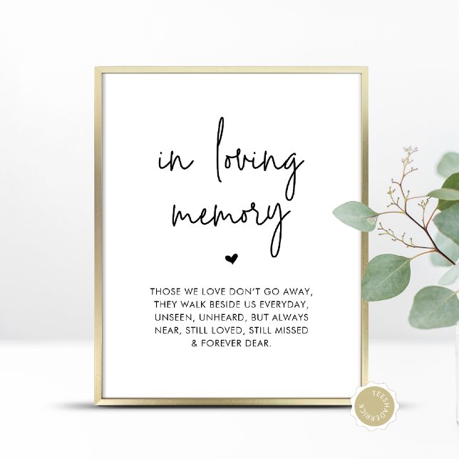 Affiche En Mémoire d'amour, Table commémorative Mariage (In Loving Memory, Wedding Memorial Table Sign, Unseen, Unheard, Forever Dear, Digital Download)