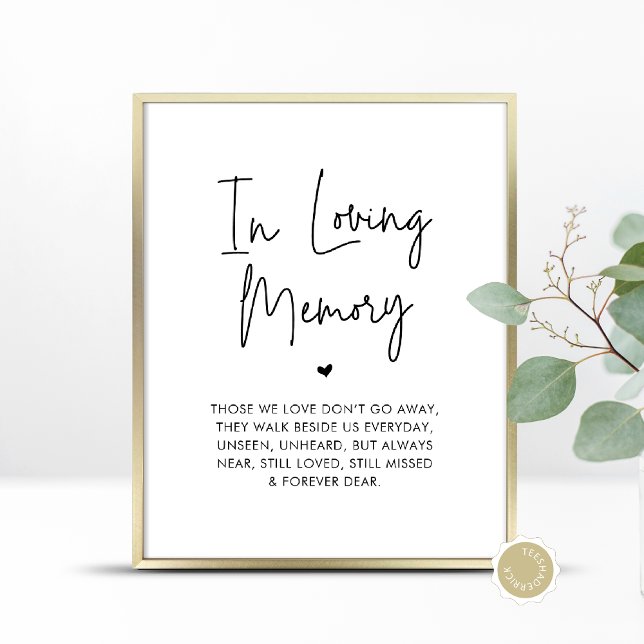 Affiche En Mémoire d'amour, Table commémorative Mariage (In Loving Memory, Wedding Memorial Table Sign, Unseen, Unheard, Forever Dear, Digital Download)