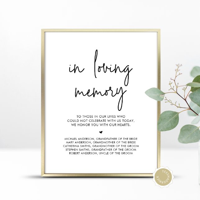 Affiche En Mémoire d'amour, Table commémorative Mariage (In Loving Memory, Wedding Memorial Table Sign, Forever In Our Hearts, Digital Download, Printed)