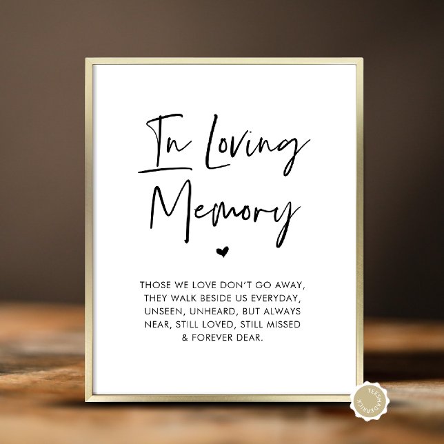 Affiche En Mémoire d'amour, Table commémorative Mariage (In Loving Memory, Wedding Memorial Table Sign, Unseen, Unheard, Forever Dear, Digital Download)