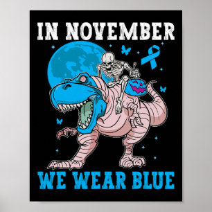Affiche En Novembre Nous Portons Bleu Diabète Trex Dino En
