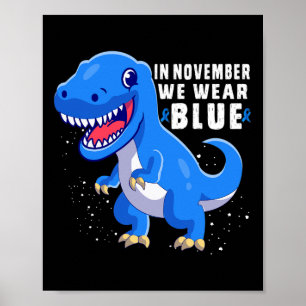 Affiche En Novembre Nous Portons Bleu Dinosaure Diabète