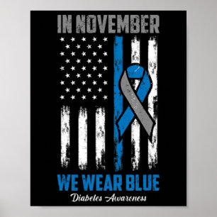 Affiche En Novembre, Nous Portons Bleu Usa Drapeau Diabète
