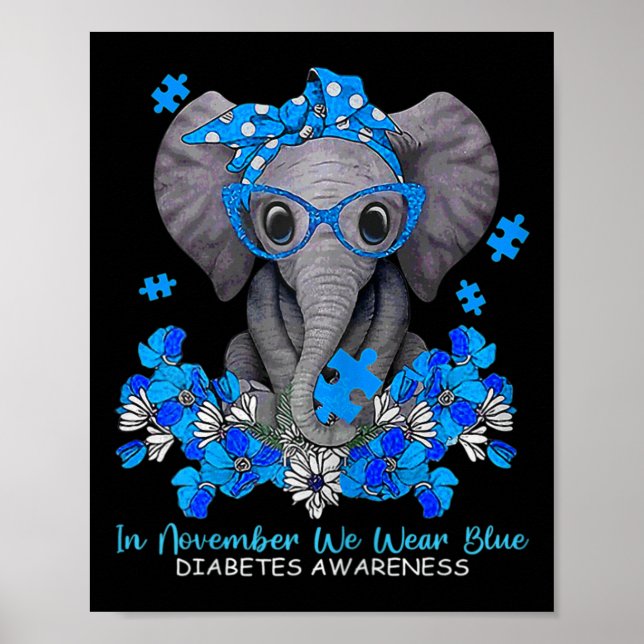 Affiche En Novembre, Nous Portons Blue Elephant Diabetes A (Devant)