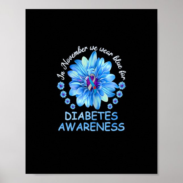 Affiche En Novembre Nous Portons Blue Sunflower Diabetes A (Devant)