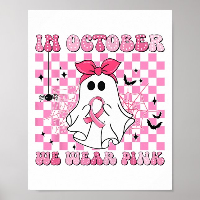 Affiche En Octobre Nous Portons Le Cancer Du Sein Rose Fan (Devant)