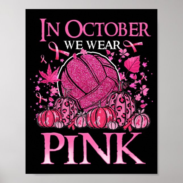 Affiche En Octobre Nous Portons Le Volleyball Rose Cancer  (Devant)