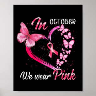 Affiche En Octobre Nous Portons Pink Breast Cancer Papillo