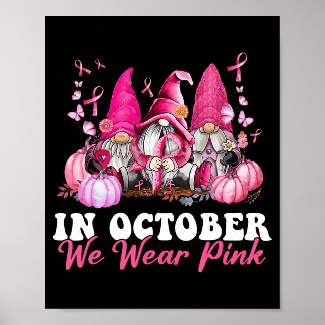 Affiche En Octobre Nous Portons Pink Gnome Certifié Cancer (Devant)