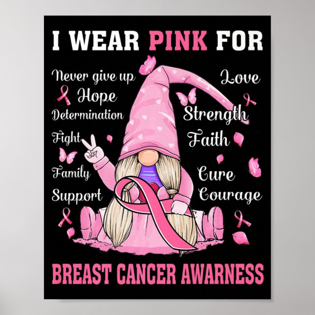 Affiche En Octobre Nous Portons Pink Gnome Certifié Cancer (Devant)