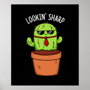 Affiche En regardant Sharp Funny Cactus Pun Dark BG