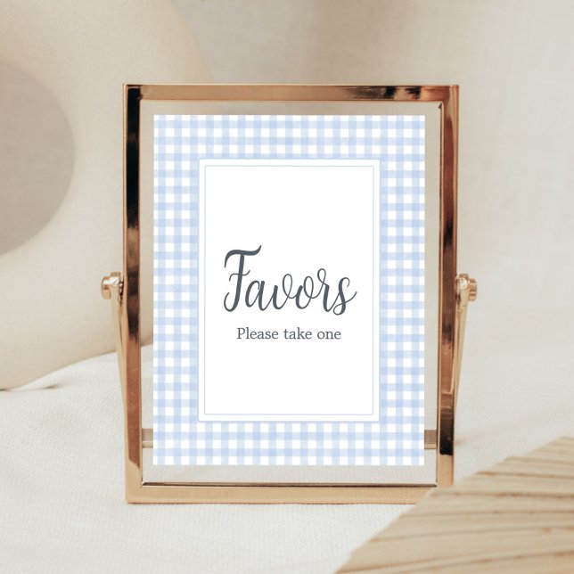 Affiche En vichy bleu classique (Boy Gingham Baby Shower Favors Sign)