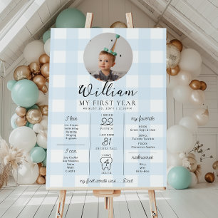 Affiche En vichy bleu Premier anniversaire jalon Calendrie