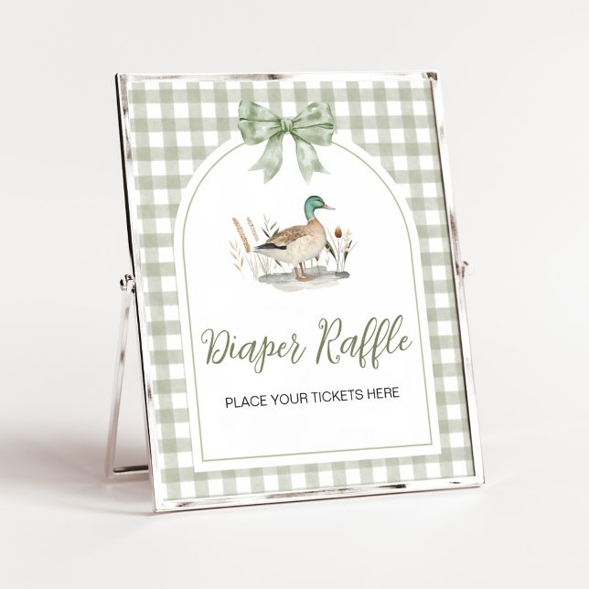 Affiche en vichy Mallard Bébé Bébé de canard Douche Dépoui (Sage Green Gingham Mallard Duck Hunting Country Baby Shower Sign)