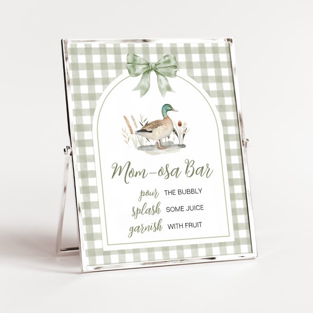Affiche en vichy Mallard Canard Baby shower Maman Osa Bar  (Sage Green Gingham Mallard Duck Hunting Country Baby Shower Sign)