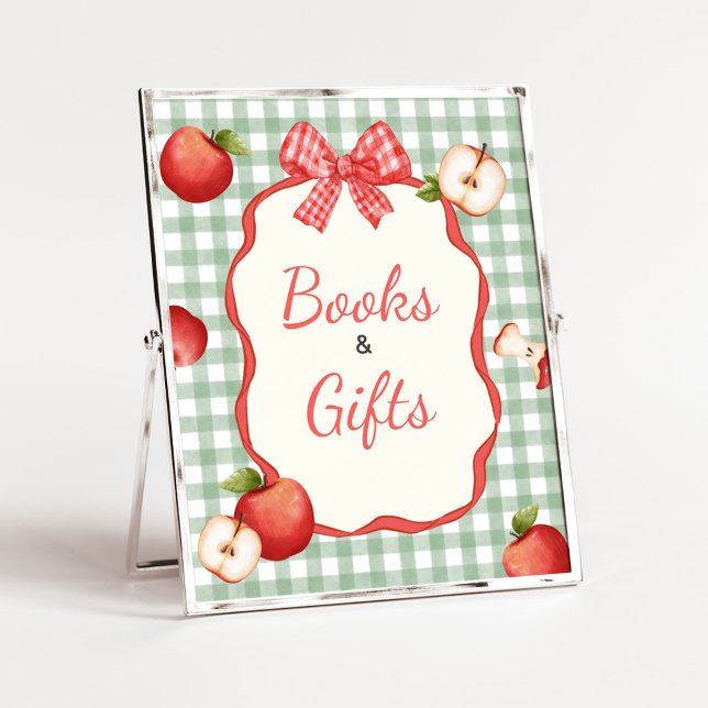 Affiche en vichy Pomme de nos yeux Baby Books and Gifts Si (Gingham Apple of our Eye Baby Books and Gifts Sign)
