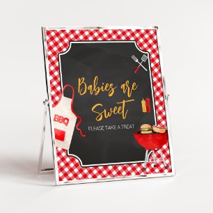 Affiche En vichy rouge Baby shower barbecue Les bébés sont