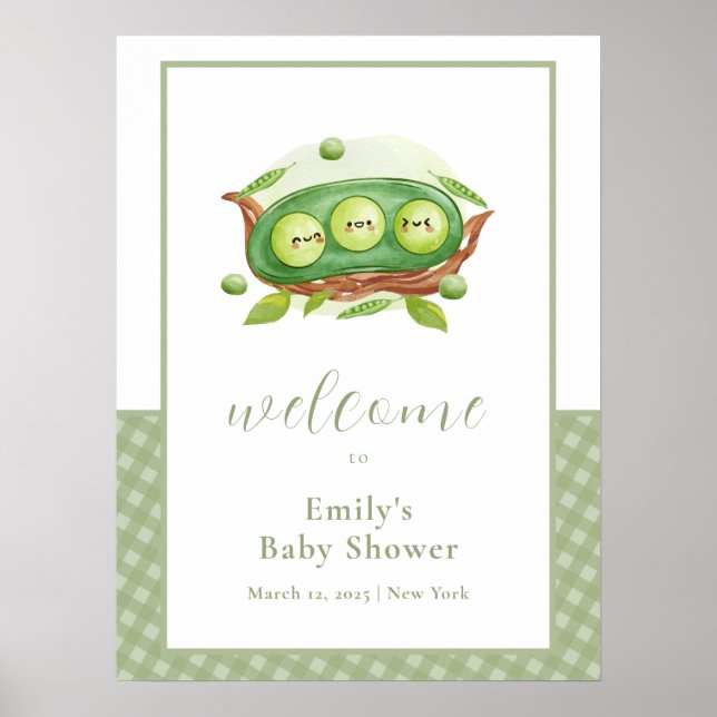 Affiche En vichy Vert doux Baby shower de pois doux Bienve (Devant)