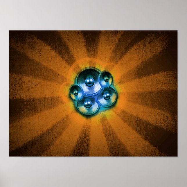 Affiche Enceintes musicales et soleil éclatant (Devant)