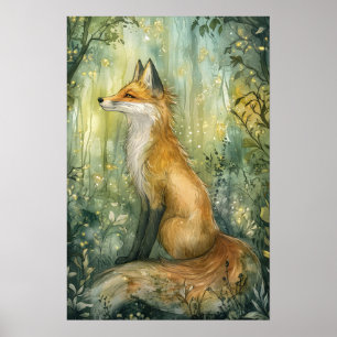 Affiche Enchanted Emerald Forest Fox Art Imaginaire de l'e