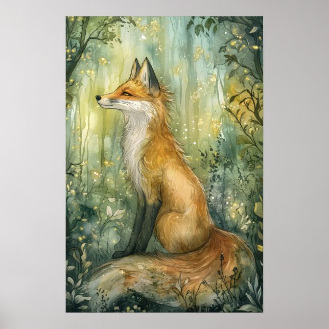 Affiche Enchanted Emerald Forest Fox Art Imaginaire de l'e (Devant)