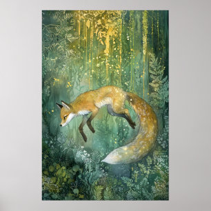 Affiche Enchanted Emerald Forest Magique Fox Art