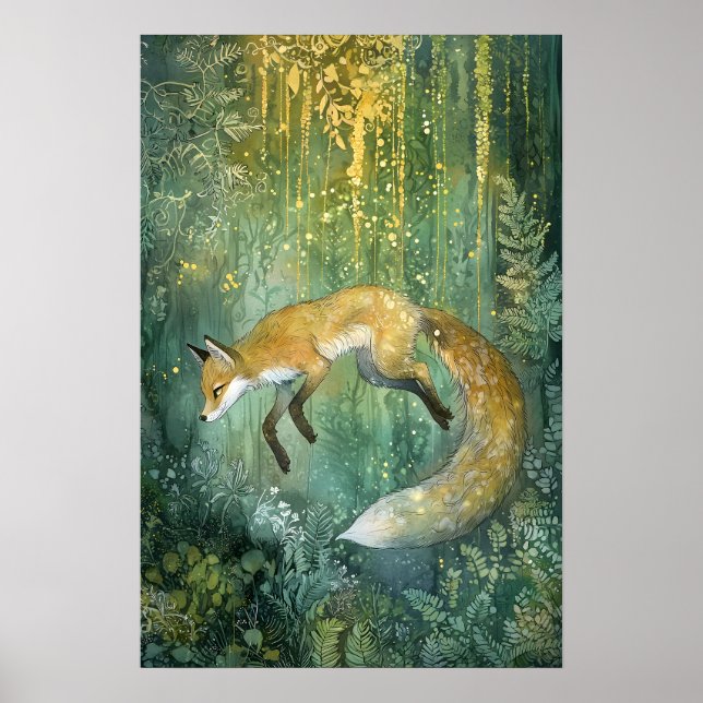 Affiche Enchanted Emerald Forest Magique Fox Art (Devant)