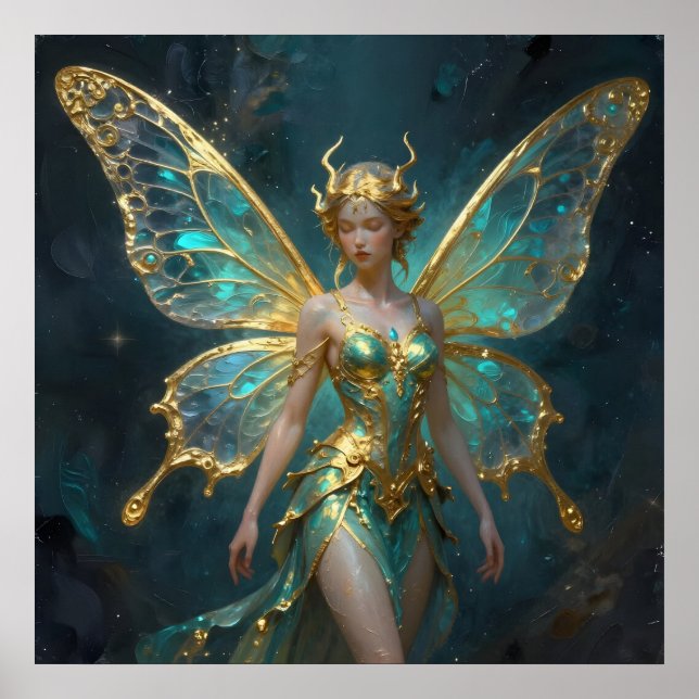 Affiche Enchanted Fairy in Gold and Turquoise  (Devant)