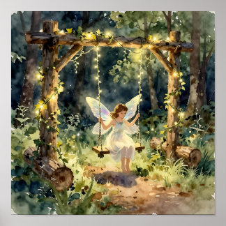Affiche Enchanted Fairy on a Swing in a Magical Forest