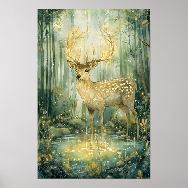 Affiche Enchanted Forest Stag Jaune Antlers (Devant)