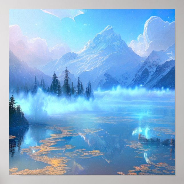 Affiche Enchanted Mountain Lake, A Mystical Blue Mist (Devant)