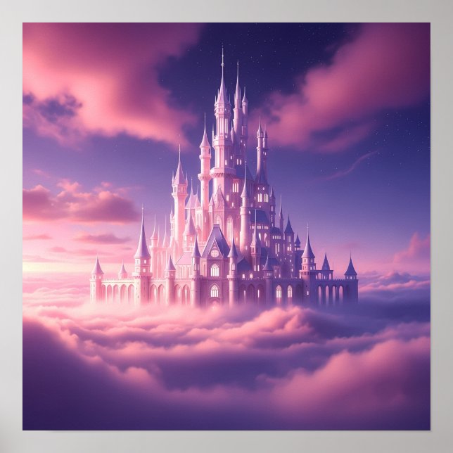 Affiche Enchanted Pink Castle Above the Dreamy Clouds (Devant)