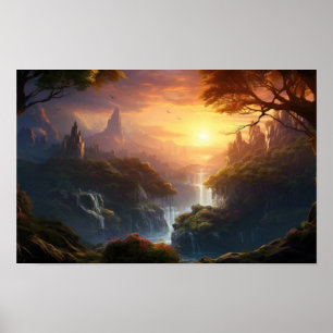 Affiche Enchanted Sunset Valley — Imaginaire Paysage Art P