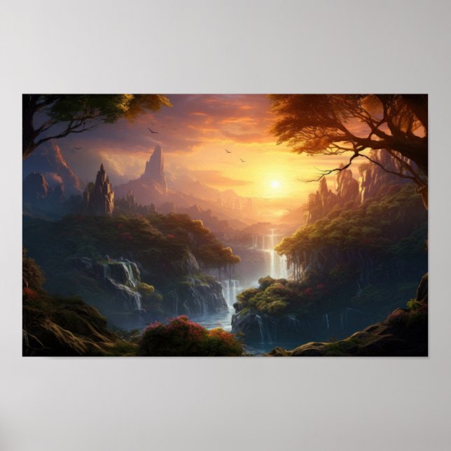 Affiche Enchanted Sunset Valley — Imaginaire Paysage Art P (Devant)