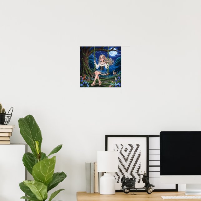 Affiche Enchantement balançoire de forêt au clair de lune (Bureau à domicile)