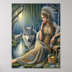 Affiche Enchantement Lune dans la Forêt Mystique12x16