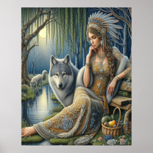 Affiche Enchantement Lune dans la Forêt Mystique16x20