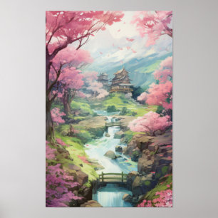 Affiche Enchanter jardin de fleurs de cerisiers - Studio G